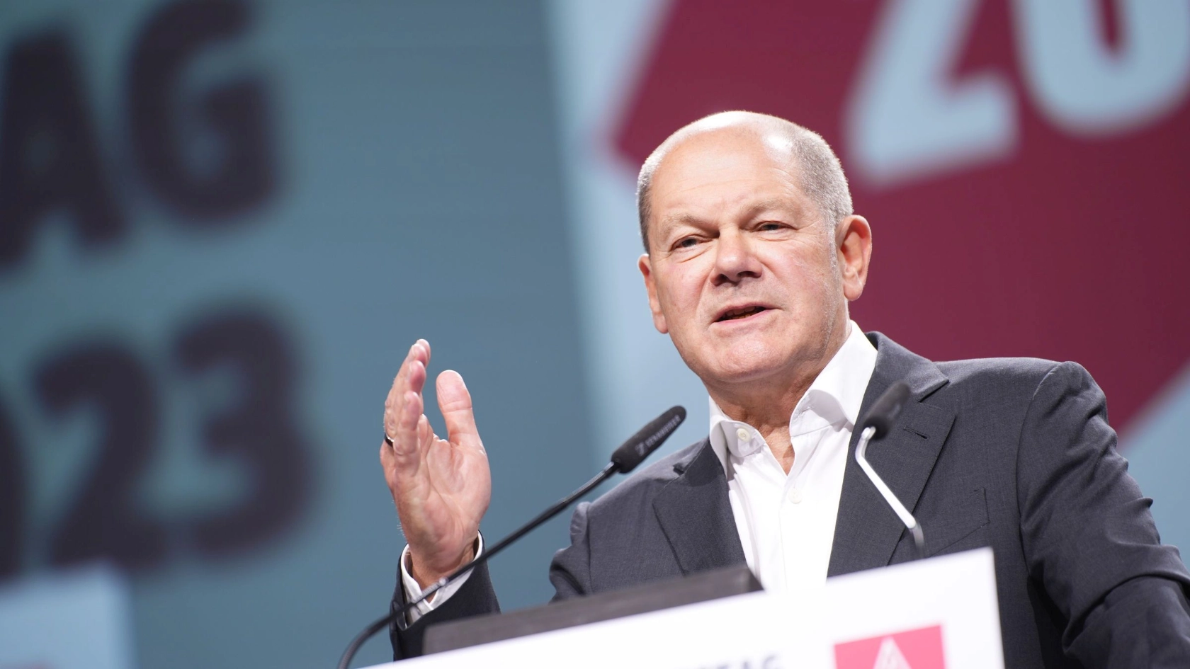 Bundeskanzler Olaf Scholz auf dem 25. Ordentlichen Gewerkschaftstag der IG Metall in Frankfurt.