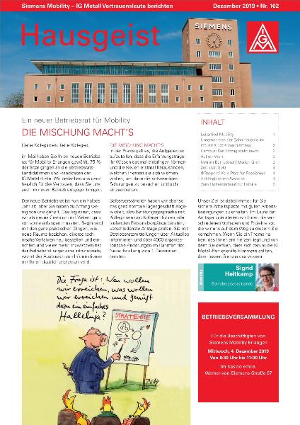 Hausgeist Dezember 2019 Siemens Mobility und Siemens G