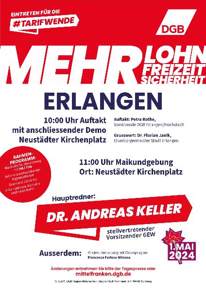 Demo und Kundgebung Erlangen erster Mai 2024