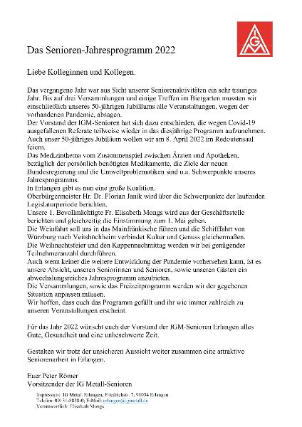 Jahresprogramm 2022 der Senioren